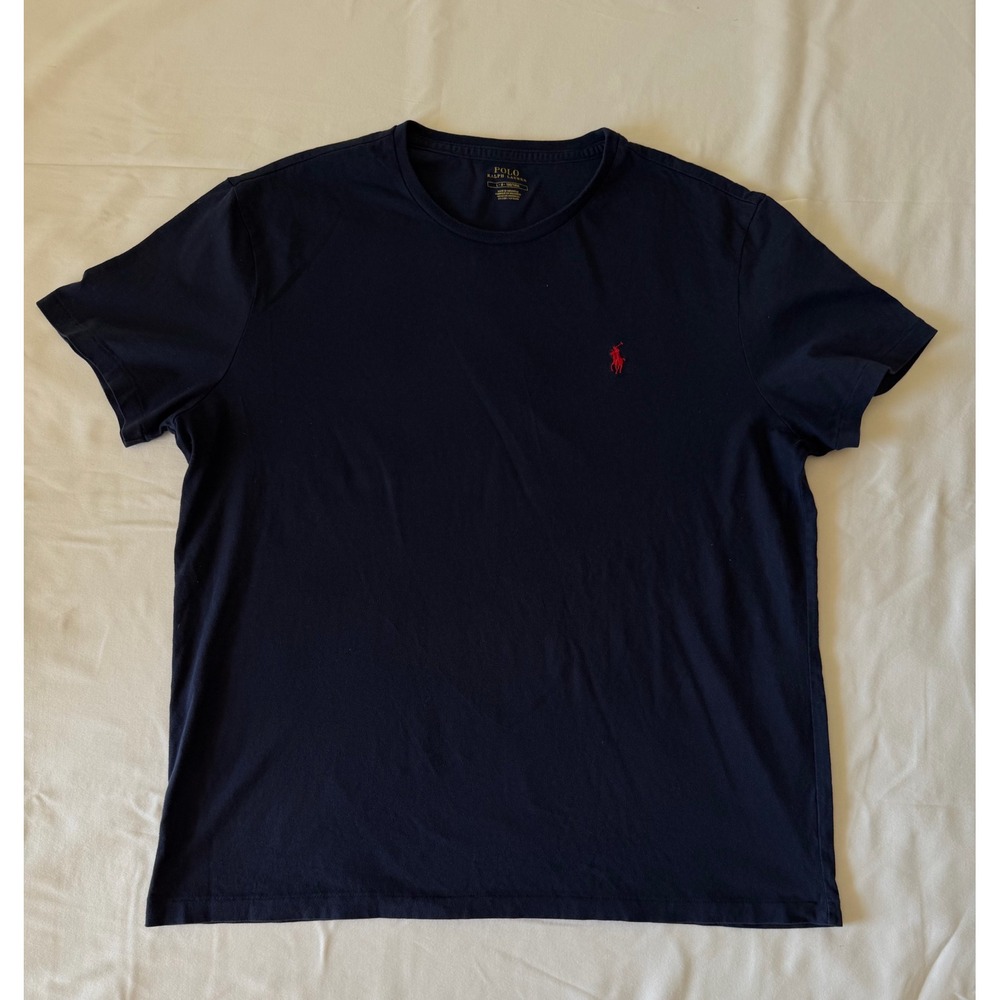Polo Ralph Lauren‎ Mens Navy Blue Short Sleeve Crew Neck T-Shirt Red Pony Large - Picture 2 of 7